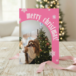 2025 Roze Retro Prettig Kerst Glitter Fotokaart Feestdagenkaart