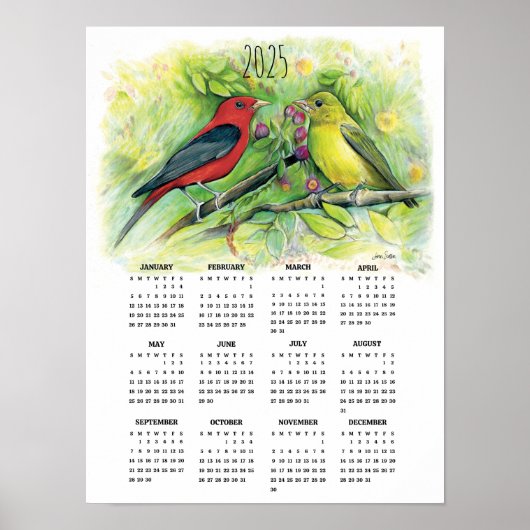 2025 Scarlet Tanager Paar Kalender Poster (Voorkant)