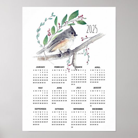 2025 Schattigee Tufted Titmouse Poster Kalender (Voorkant)