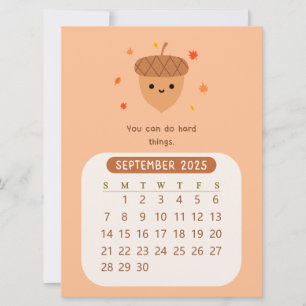2025 September Maandelijkse Cute Motiverende Kalen Kaart