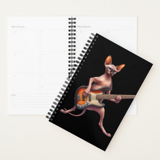 2025 Sphynx Cat Calendrier Bass Player Musicien (Devant avec enveloppe)