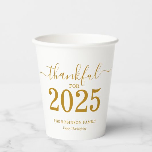 2025 Thanksgiving Gold Script Modern Papieren Bekers (Voorkant)