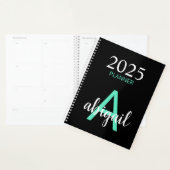 2025 Turquoise Noir Simple Moderne Monogramme Nom  (Devant avec enveloppe)