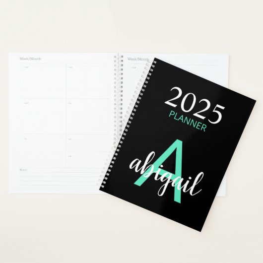 2025 Turquoise Noir Simple Moderne Monogramme Nom  (Devant avec enveloppe)