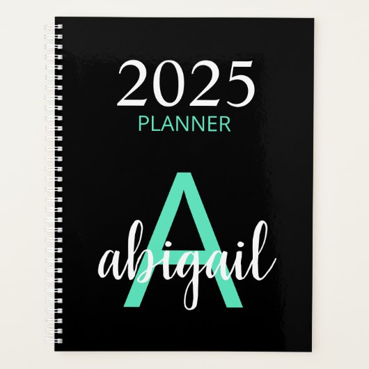 2025 Turquoise Noir Simple Moderne Monogramme Nom (Devant)