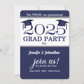2025 Twin Afstuderen Blue Pinstripe Foto Afstudere Kaart (Voorkant)