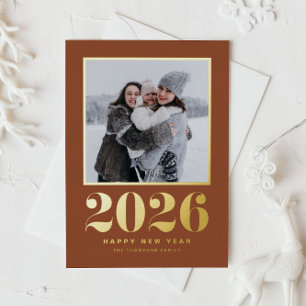 2025 Typografie Terracotta Gelukkig Nieuwjaar Foto Folie Feestdagen Briefkaart