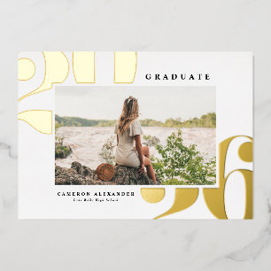 2025 Vetgedrukte typografie Foto Afstuderen Gold Folie Uitnodiging