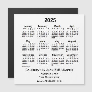 2025 White Business Calendar van Janz 5x5 Magnet