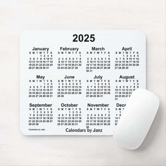 2025 White Calendar van Janz Muismat (Met muis)