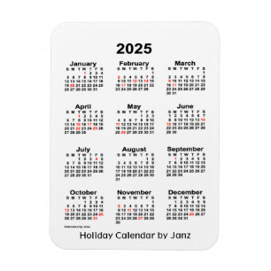 2025 White Holiday Calendar van Janz Magnet Magneet