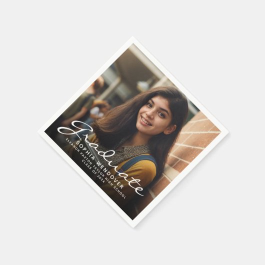 2025 White Script Foto Afstudeerfeest Servet (Hoek)