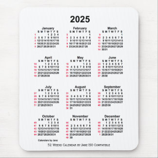 2025 Witte 52 weken ISO-kalender door Janz Muismat