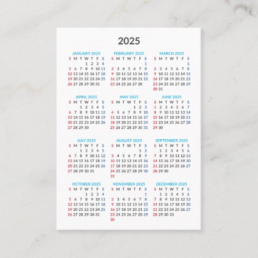 2025 Zondag Kalender Dank u aankoop Visitekaartje (Voorkant)