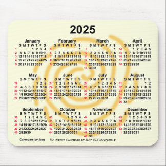 2025 Zonnedagen 52 weken ISO-kalender door Janz Muismat