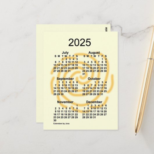 2025 Zonnige Dagen 6 Maanden Mini Kalender door Ja Briefkaart (Voorkant / Achterkant in situ)