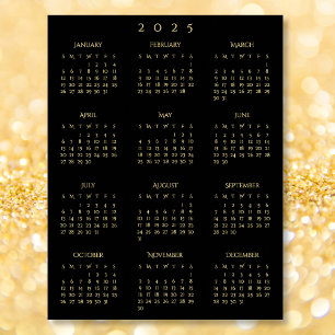 2025 Zwart Goud Voljaar Home Kantoor Kalender Poster
