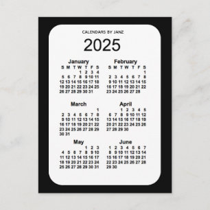 2025 Zwarte 6-maandenkalender van Janz Briefkaart