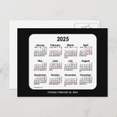 2025 Zwarte Vakantie Minicalender van Janz Feestdagenkaart (Voorkant / Achterkant)