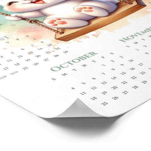 2026 1-Page Calendar Cute Bunny on Swing Whimsical Poster (Hoek)