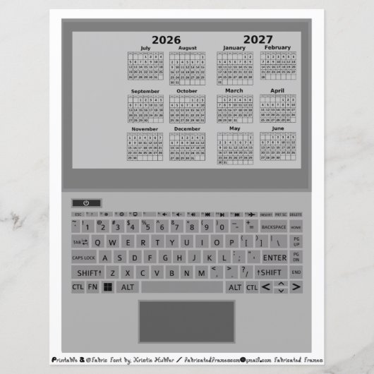 2026-2027 Kalender Schooljaar Laptop Toetsenbord (Voorkant)