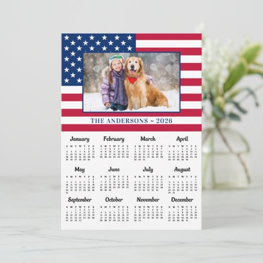 2026 Aangepaste Foto Amerikaanse Vlag Patriottisch Feestdagenkaart (Staand voorkant)