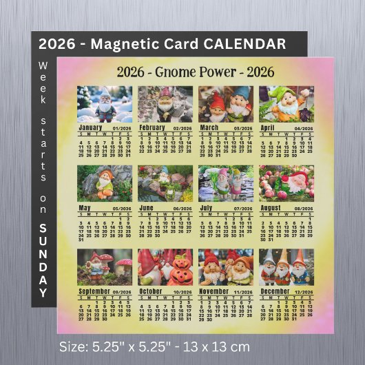 2026 Aangepaste Foto Gnome Kalender Zondag start