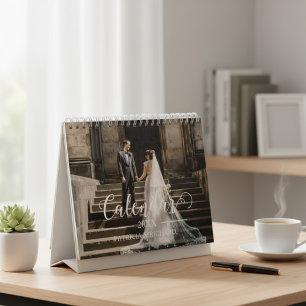 2026 Aangepaste Trouwfoto Chic Script Kalender