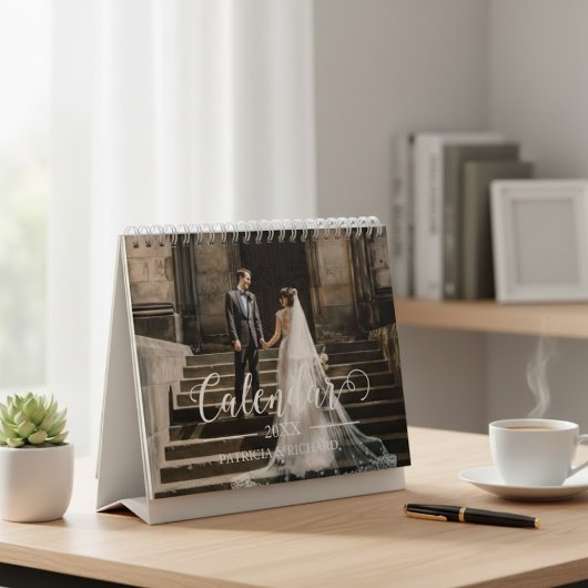 2026 Aangepaste Trouwfoto Chic Script Kalender