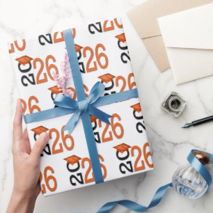 2026 Afstuderen Oranje en Zwart Cadeaupapier