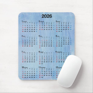 2026 Agenda Blauw Aquarel Abstract Muismat