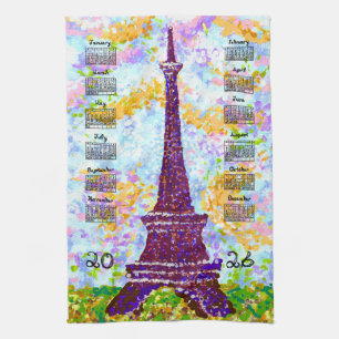 2026 Agenda Eiffeltoren Pointillisme Landschap Theedoek