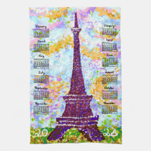 2026 Agenda Eiffeltoren Pointillisme Landschap Theedoek