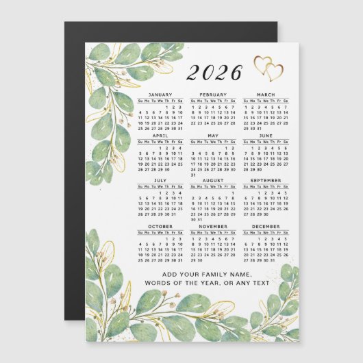 2026 Agenda Floral Eucalyptus Aangepaste Magneet (Voorkant / Achterkant)