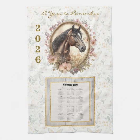 2026 Agenda Handdoek Bloemig Paard en Vlinder (Verticaal)
