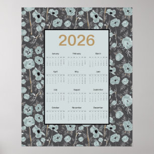 2026 Agenda Hele Jaar Blauwgrijze Klaprozen Poster