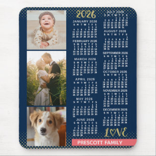2026 Agenda Navy Koraal Goud Familie Fotocollage Muismat