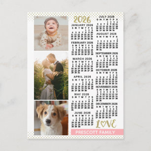 2026 Agenda Roze Goud Familie Foto Collage Briefkaart
