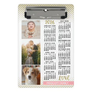 2026 Agenda Roze Goud Familie Foto Collage Mini Klembord