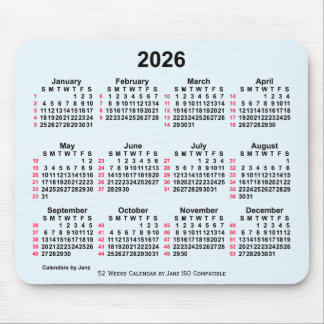 2026 Alice Blue 52 weken ISO-kalender van Janz Muismat