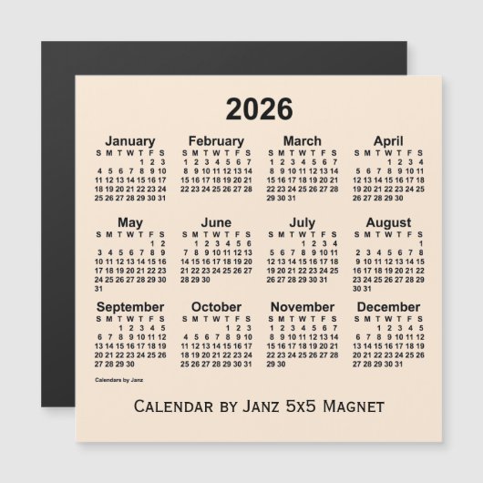 2026 Antiek witte kalender van Janz 5x5 Magnet (Voorkant / Achterkant)