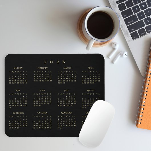 2026 Black Gold Kalender voor het hele jaar voor t Muismat