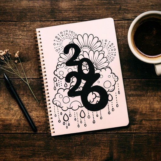 2026 Blooming After the Rain - B & W Line Art Planner