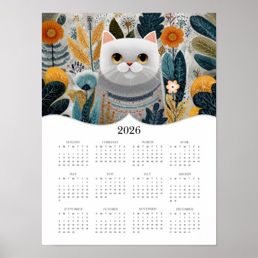 2026 Boho Abstracte Kattenkunst Voljaar Kalender Poster (Voorkant)
