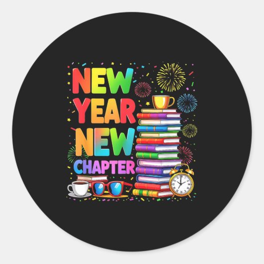 2026 Bookworm Funny Happy New Year Chapter Book Lo Ronde Sticker (Voorkant)