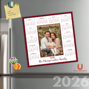 2026 Bourgondië Maroon Foto Magnetische Kalender