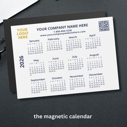 2026 Business Your Logo QR Code Calendrier Magnet