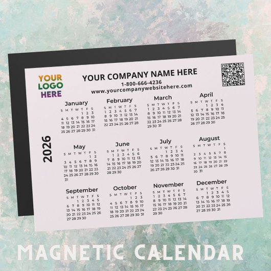 2026 Business Your Logo QR Code Calendrier Magnet