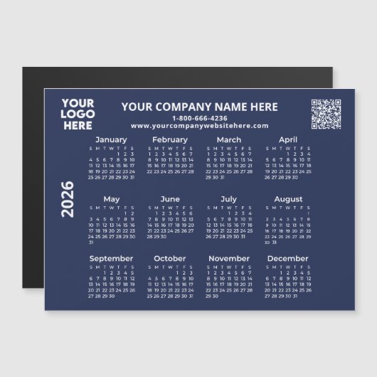 2026 Business Your Logo QR Code Calendrier Magnet (Devant / Derrière)