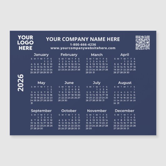 2026 Business Your Logo QR Code Calendrier Magnet (Devant)